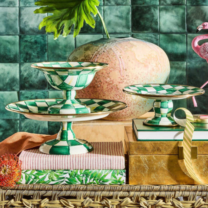 Emerald Check Small Pedestal Platter