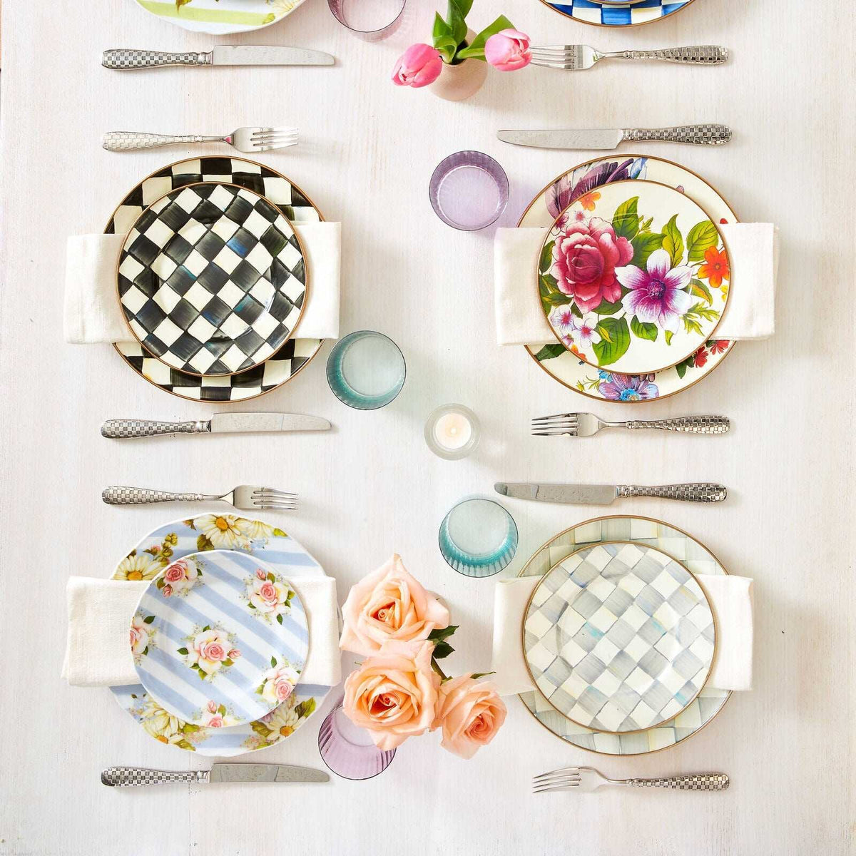 Luxury Dining - Courtly Check Enamel Dinner Plate by Mackenzie Childs