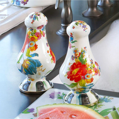 Flower Market Large Salt & Pepper Shakers - White