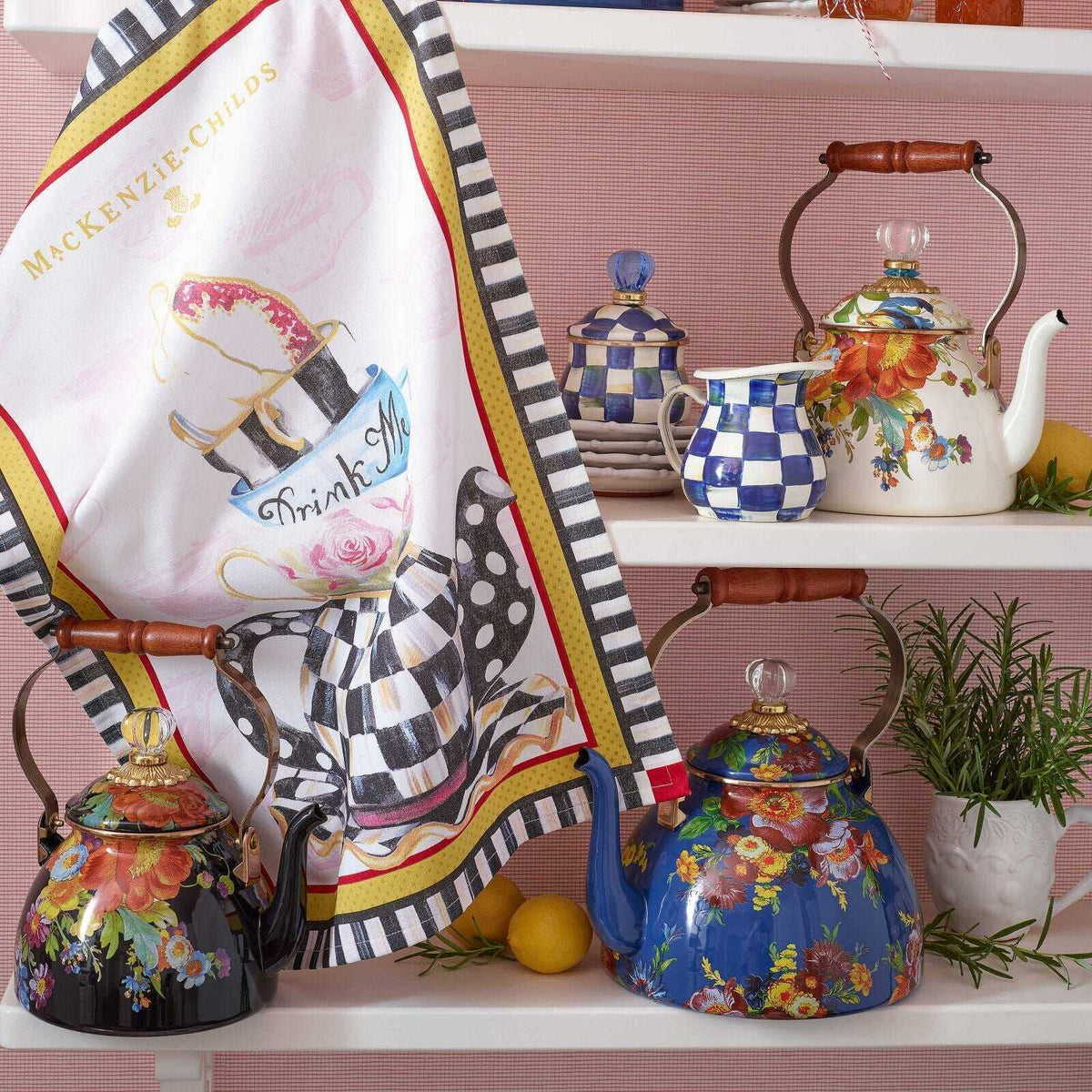 Flower Market Blue Enamel Tea Kettle - Lapis by Mackenzie Childs 2.84L