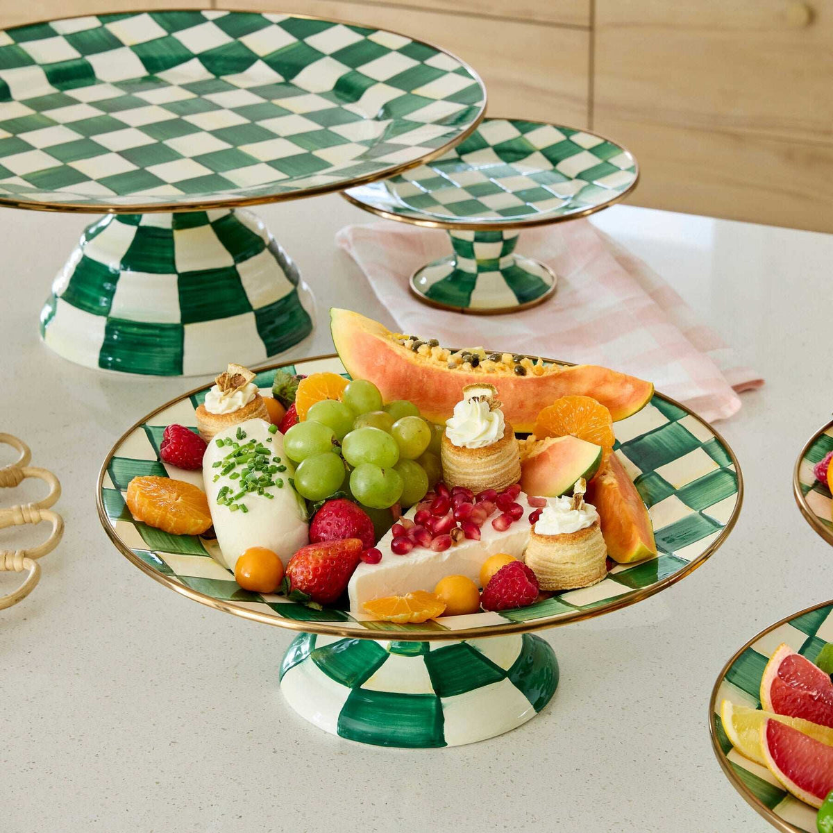Emerald Check Small Pedestal Platter
