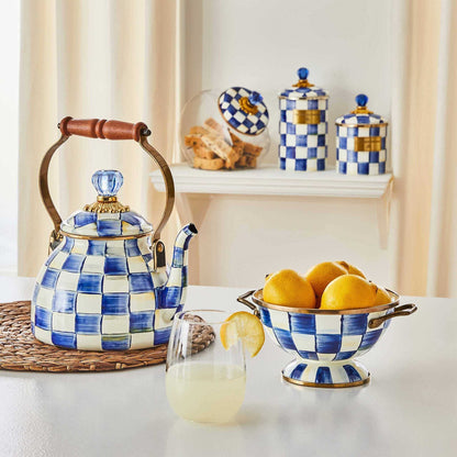 Royal Check Blue Enamel Tea Kettle by Mackenzie-Childs 1,89L