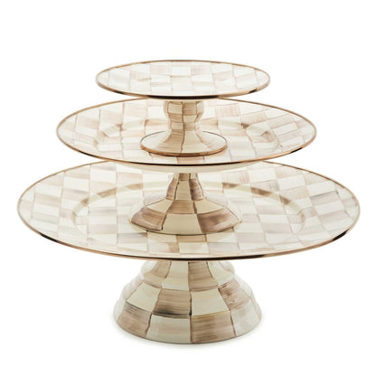Mocha Check Mini Pedestal Platter by Mackenzie-Childs