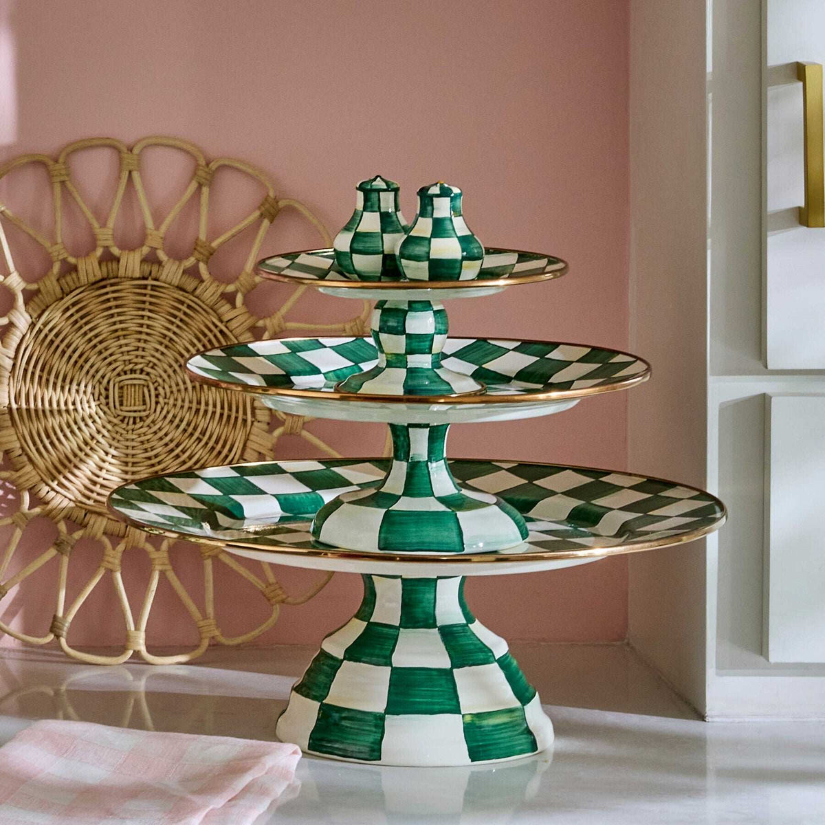 Emerald Check Mini Pedestal Platter