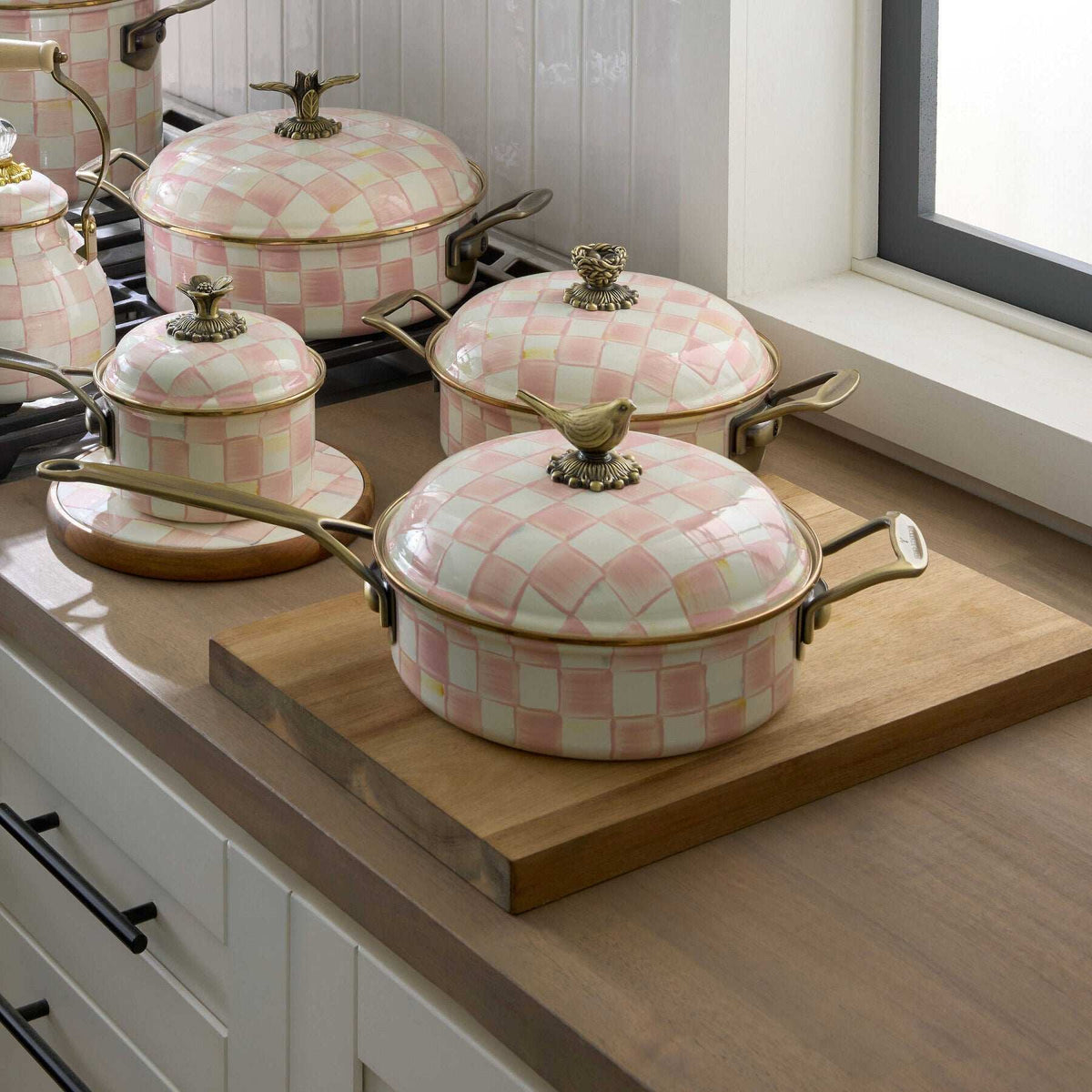 Mackenzie-Childs Rosy Check Enamel 5 Qt. Casserole