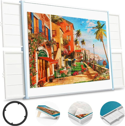 Rotating Puzzle Board with Drawers and Cover,Tilt&Lazy Susan