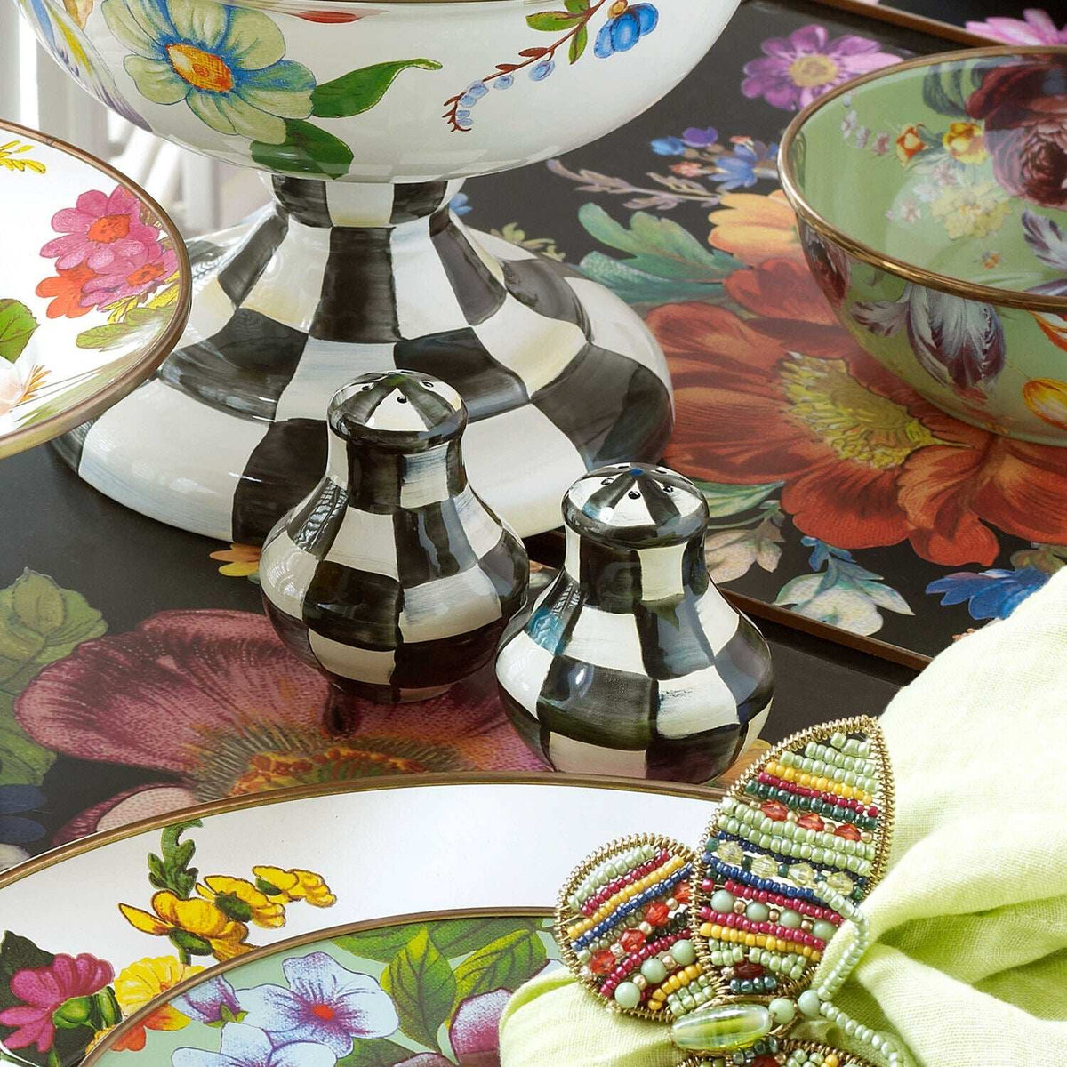 MacKenzie-Childs Courtly Check Enamel Salt & Pepper Shakers
