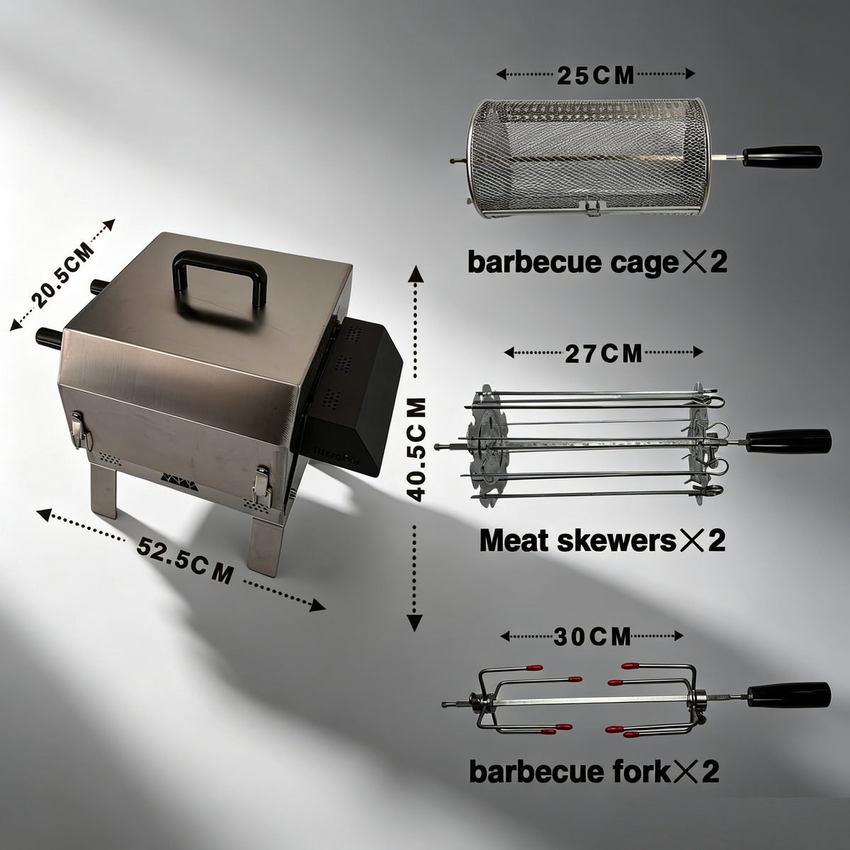 Automatic Rotating Charcoal Grill, 3-in-1 Stainless Steel Portable Barbecue Grill with Rotating Attachment